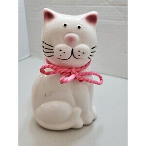 Cute White Ceramic Smiling Seated Kitty Cat Planter